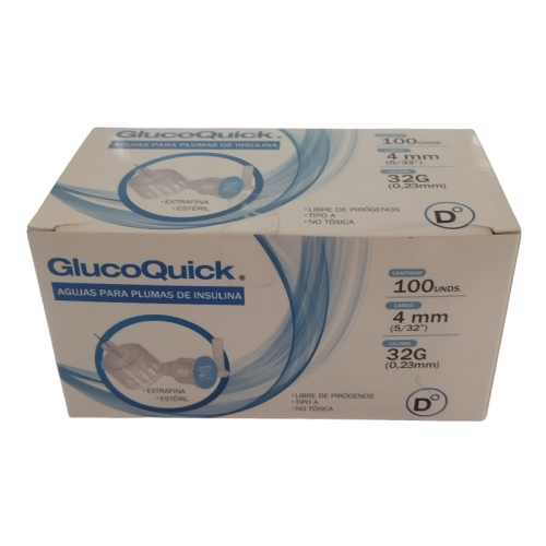 AGUJAS PARA PLUMAS DE INSULINA 32G 4MM CJ X 100 UNI (PROCAPS)